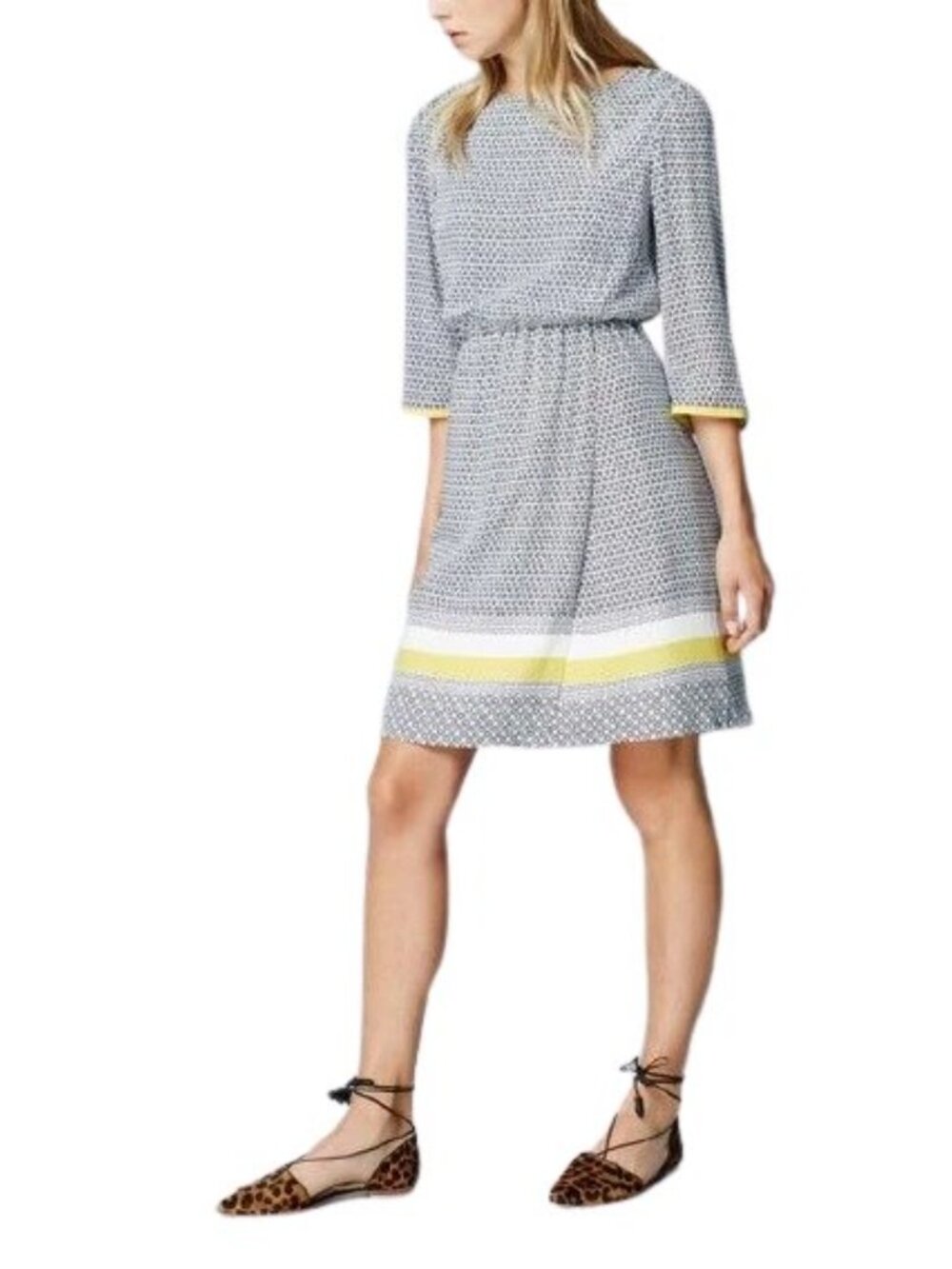 Boden Midi Dolly Faux Wrap Dress Navy Yellow Size 16